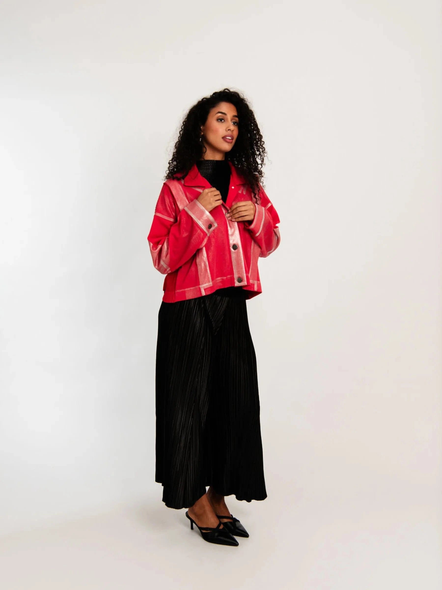 Alquema Foil Plisse Jacket - Red Silver Foil - Pinkhill -  - [] - Darwin boutique - Australian fashion design - Darwin Fashion - Australian Fashion Designer - Australian Fashion Designer Brands - Australian Fashion Design 