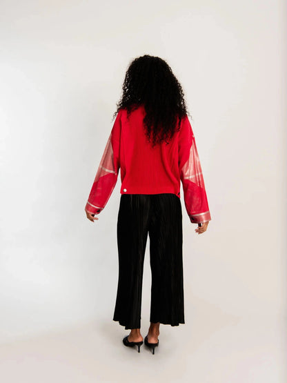 Alquema Foil Plisse Jacket - Red Silver Foil - Pinkhill -  - [] - Darwin boutique - Australian fashion design - Darwin Fashion - Australian Fashion Designer - Australian Fashion Designer Brands - Australian Fashion Design 