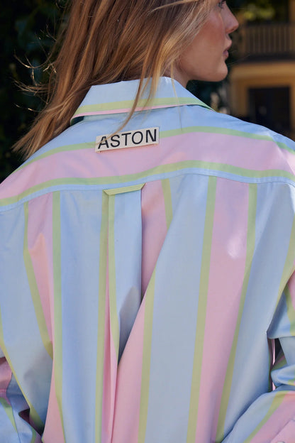 ASTON BUDDY SHIRT IN POWDER STRIPE - Aston Studio - Pinkhill - darwin fashion - darwin boutique