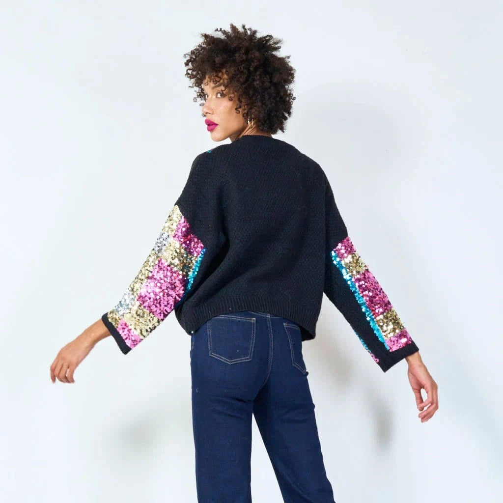 Bold Checkered Sequin Sweater - Black - Azara - Pinkhill - darwin fashion - darwin boutique