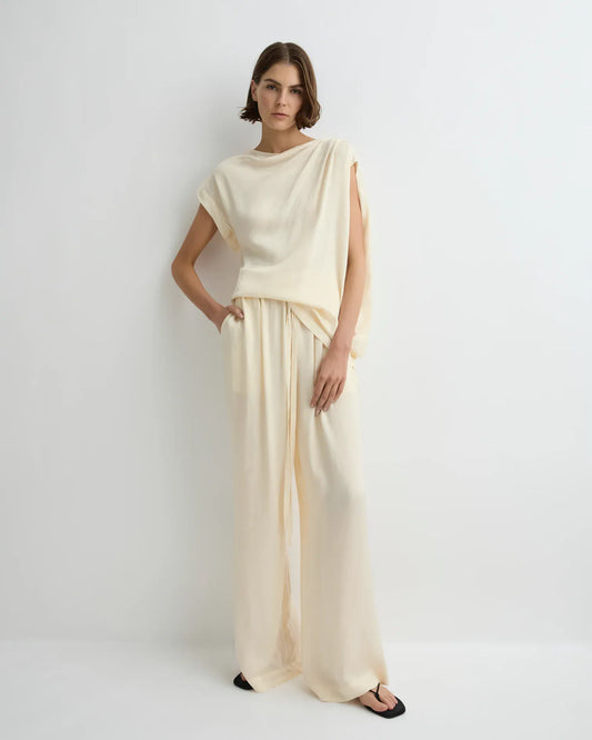 Bondi Born Ardea Draped Shoulder Top - Pearl