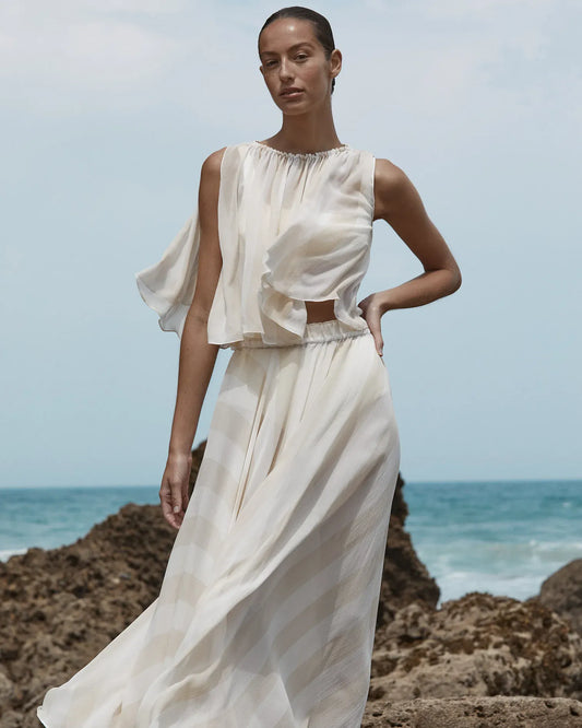 Bondi Born Capri Silk Circle Skirt - Ecru Stripe
