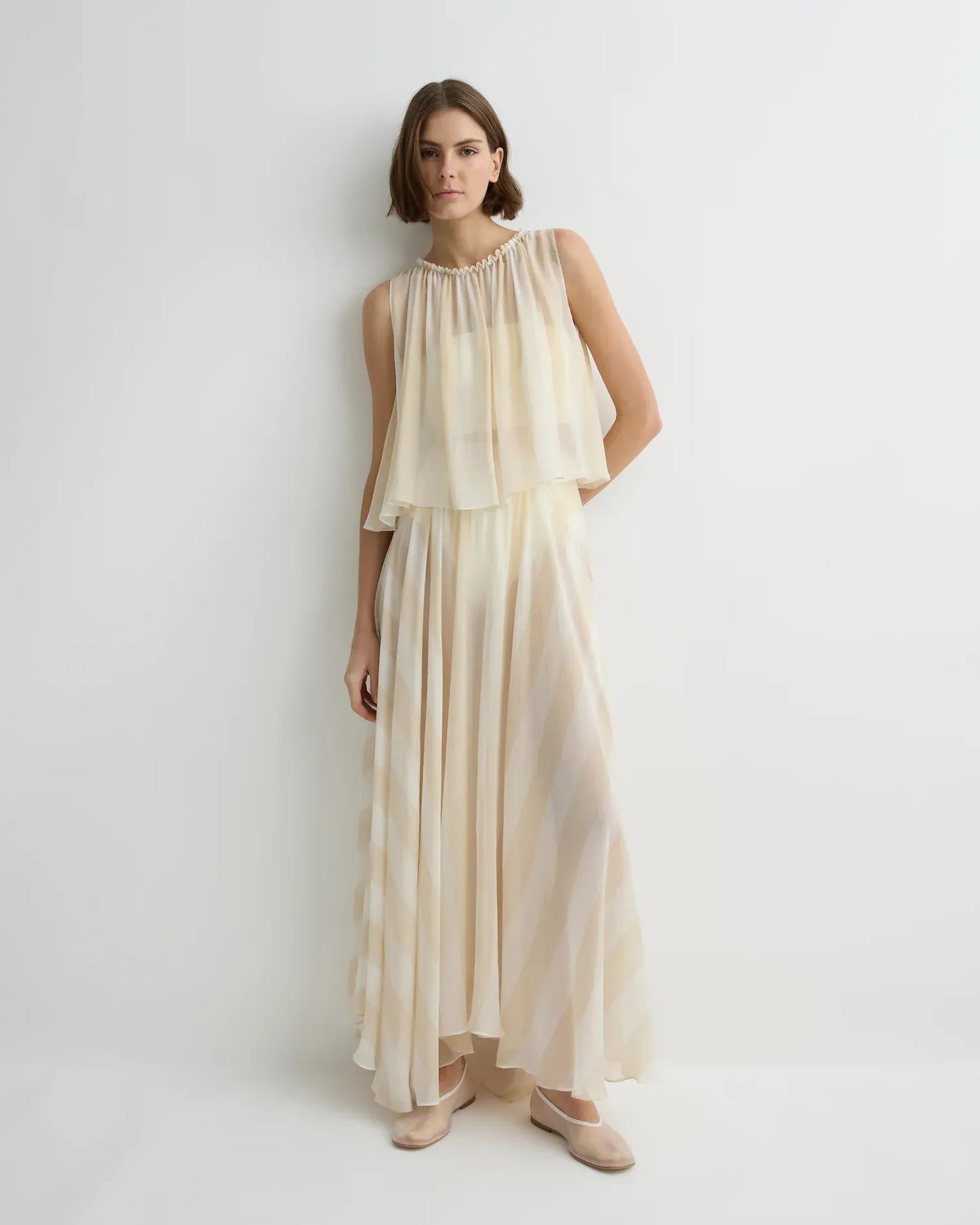 Bondi Born Capri Silk Circle Skirt - Ecru Stripe - Pinkhill