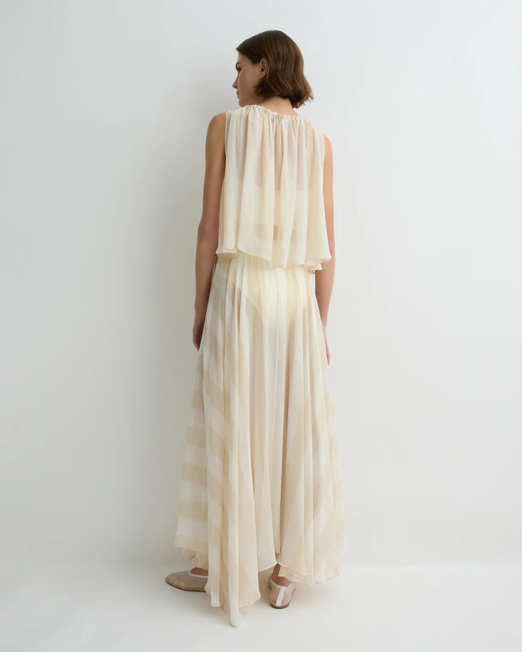 Bondi Born Capri Silk Circle Skirt - Ecru Stripe - Pinkhill