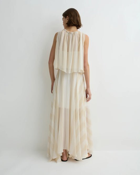 Bondi Born Capri Silk Gathered Top - Ecru Stripe