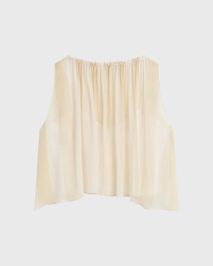 Bondi Born Capri Silk Gathered Top - Ecru Stripe - Pinkhill