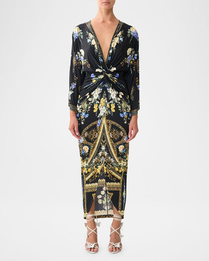 Camilla Long Split Front Twist Dress - Ottoman Elegance - Pinkhill -  -  - Darwin boutique - Australian fashion design - Darwin Fashion - Australian Fashion Designer - Australian Fashion Designer Brands - Australian Fashion Design 