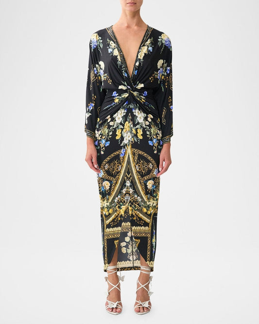 Camilla Long Split Front Twist Dress - Ottoman Elegance - Pinkhill -  -  - Darwin boutique - Australian fashion design - Darwin Fashion - Australian Fashion Designer - Australian Fashion Designer Brands - Australian Fashion Design 