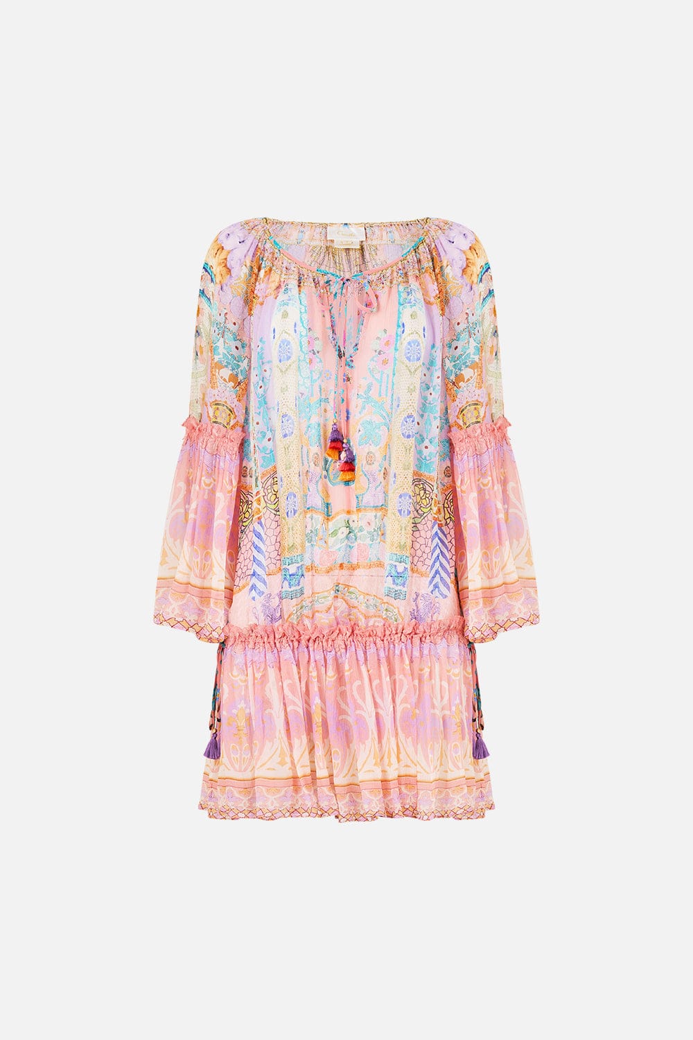 CAMILLA SHORT DROPPED WAIST DRESS WITH BELL SLEEVE HOWDY GAUDI