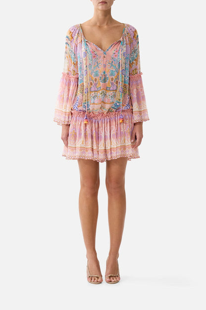 CAMILLA SHORT DROPPED WAIST DRESS WITH BELL SLEEVE HOWDY GAUDI