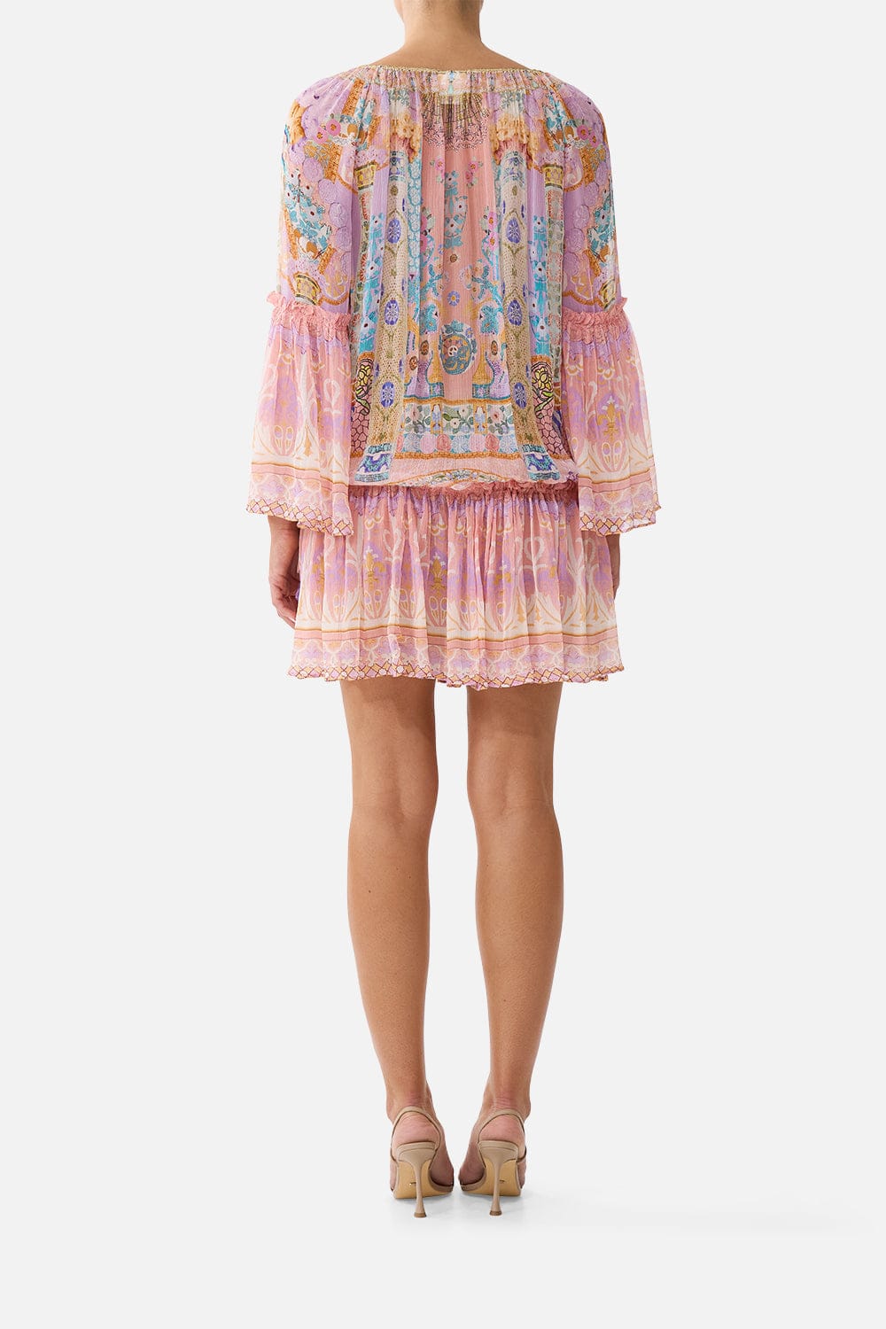 CAMILLA SHORT DROPPED WAIST DRESS WITH BELL SLEEVE HOWDY GAUDI