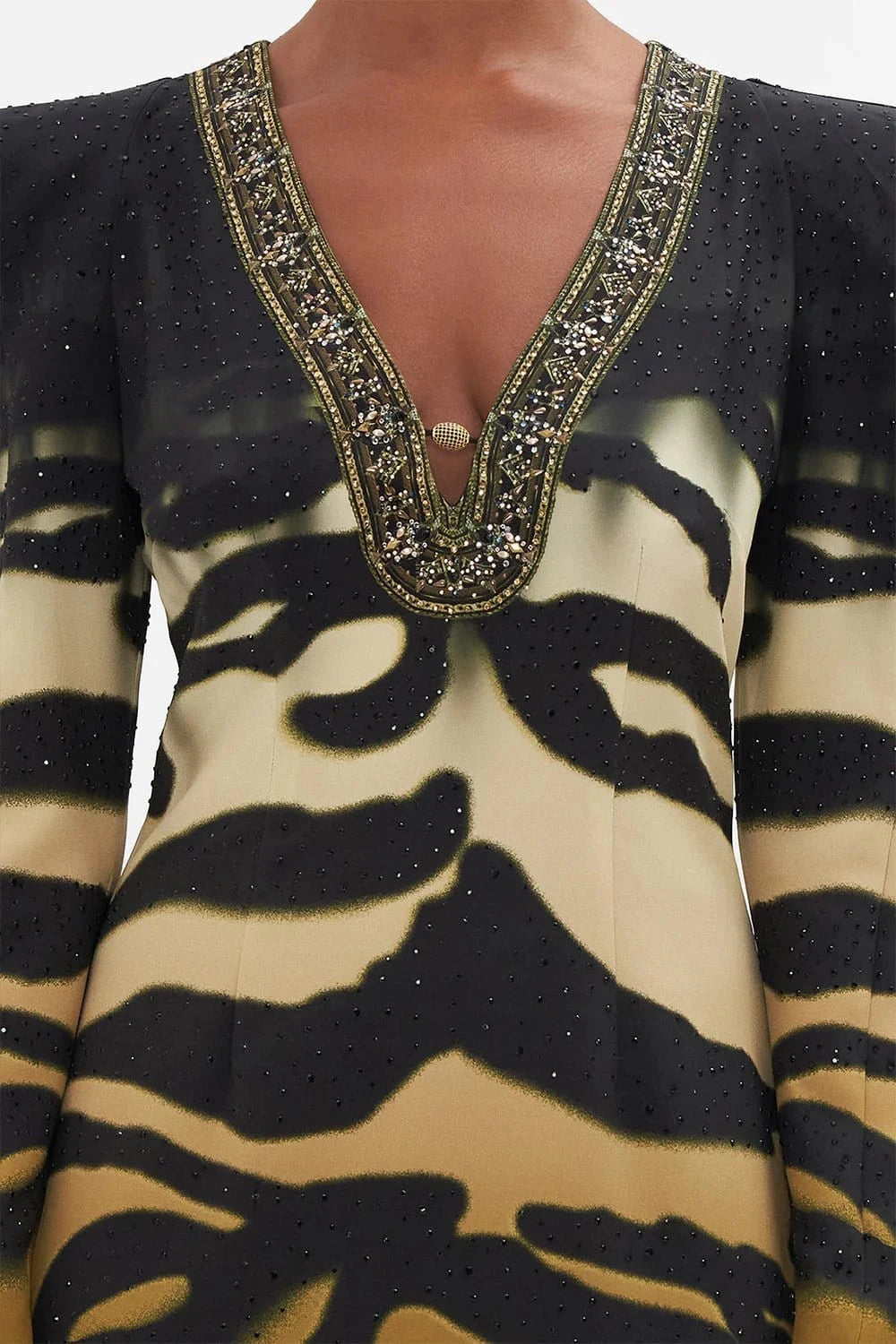 CAMILLA - Shoulder Pad Long Sleeve Dress Tame My Tiger - Pinkhill - Camilla - embellished, on sale - Darwin boutique - Australian fashion design - Darwin Fashion - Australian Fashion Designer - Australian Fashion Designer Brands - Australian Fashion Design Long Sleeve Dresses