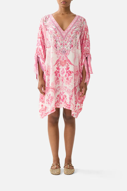 Camilla Tie Sleeve Short V Neck Kaftan Livin La Vida Rosa - Pinkhill
