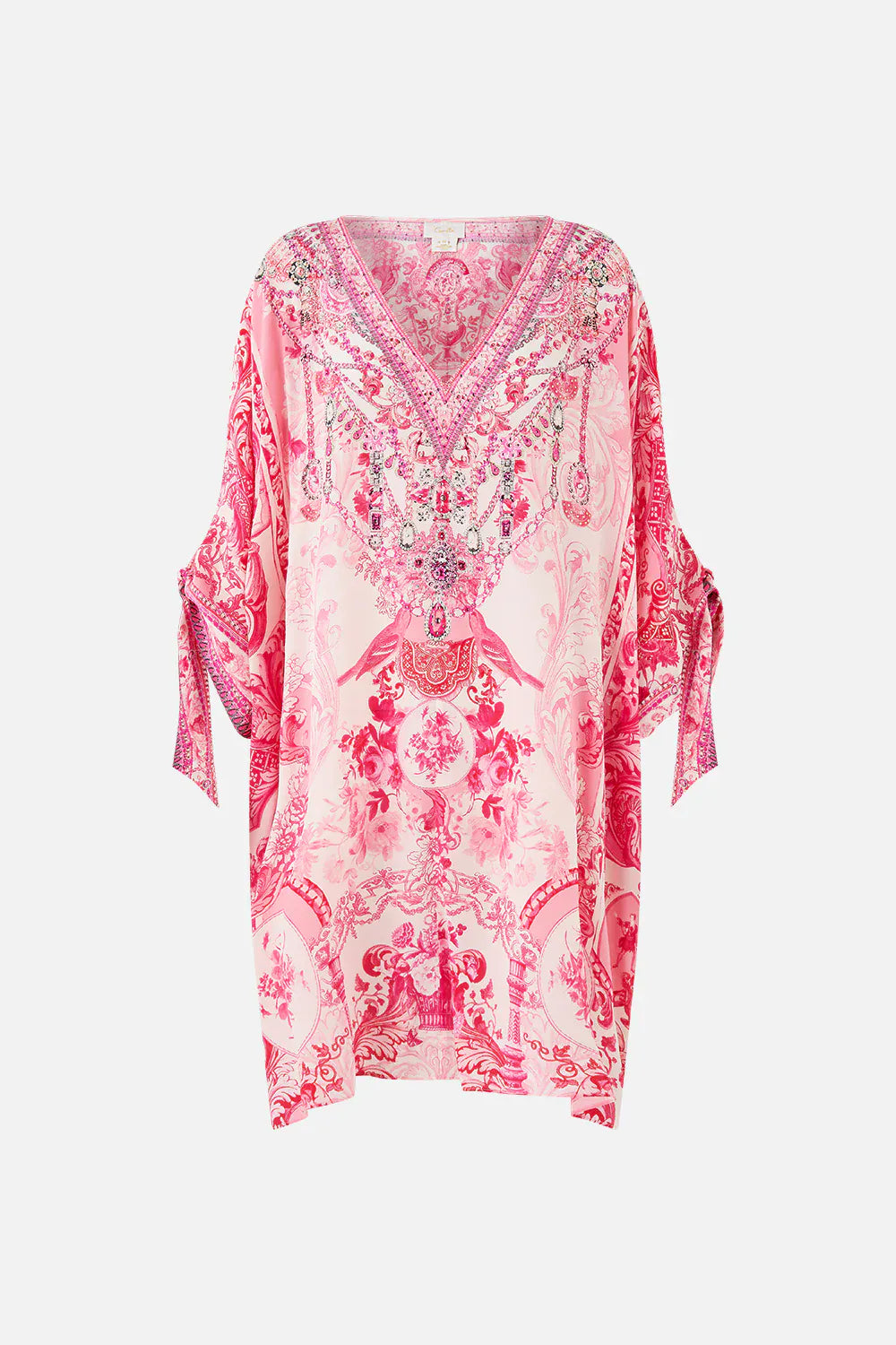 Camilla Tie Sleeve Short V Neck Kaftan Livin La Vida Rosa - Pinkhill