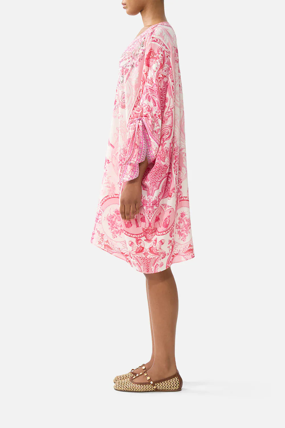Camilla Tie Sleeve Short V Neck Kaftan Livin La Vida Rosa - Pinkhill
