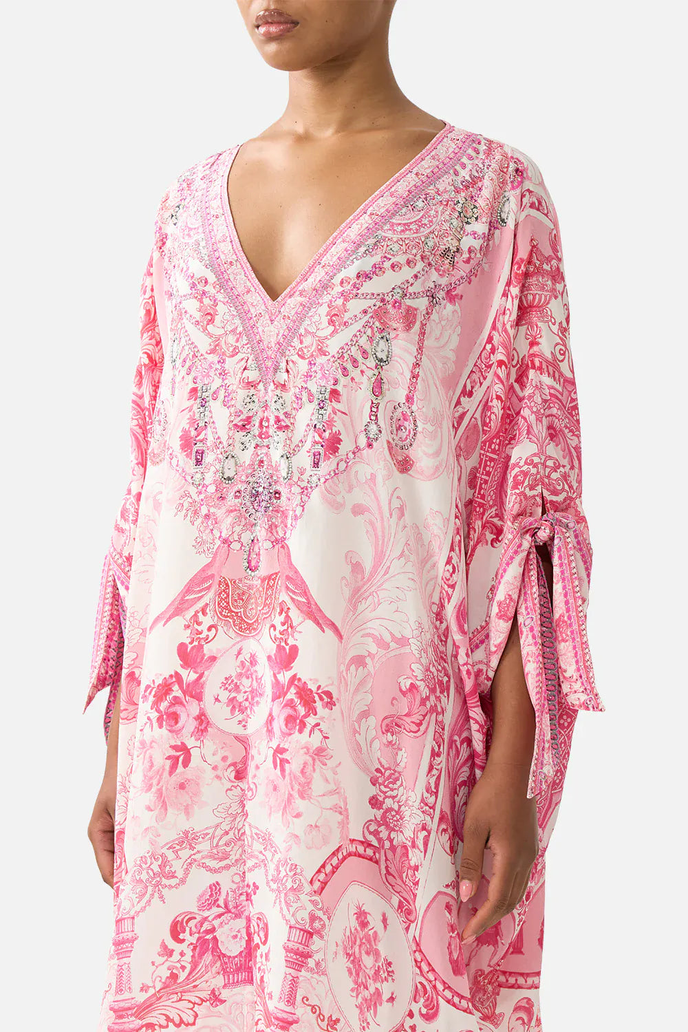 Camilla Tie Sleeve Short V Neck Kaftan Livin La Vida Rosa - Pinkhill