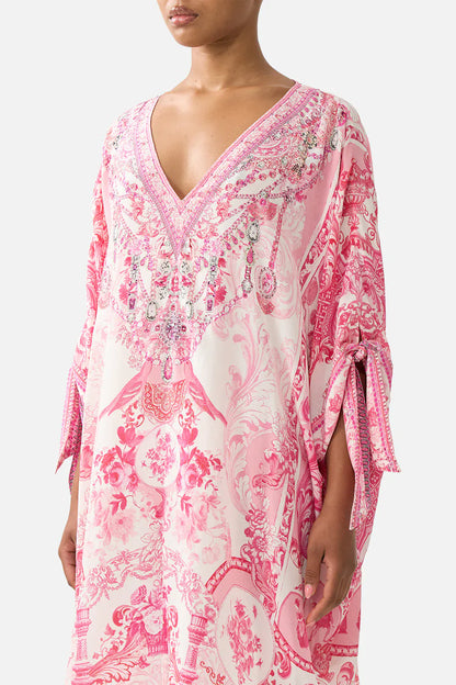 Camilla Tie Sleeve Short V Neck Kaftan Livin La Vida Rosa - Pinkhill