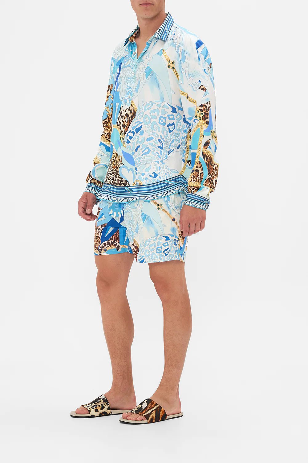 Camilla Collared Long Sleeve Shirt Sky Cheetah - Pinkhill, Darwin boutique, Australian high end fashion, Darwin Fashion