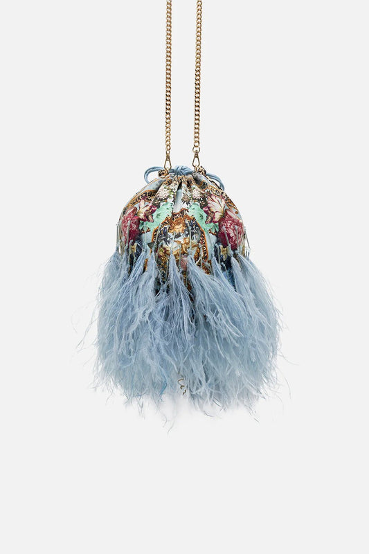 CAMILLA - Round Drawstring Pouch With Feathers Letters To Leo - Pinkhill, Darwin boutique, Australian high end fashion, Darwin Fashion