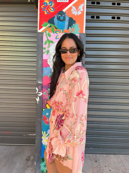 Camilla Shift Shirt Dress Blossoms And Brushstrokes - Pinkhill - Camilla -  - Darwin boutique - Australian fashion design - Darwin Fashion - Australian Fashion Designer - Australian Fashion Designer Brands - Australian Fashion Design Dresses