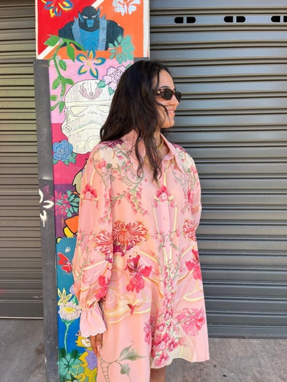 Camilla Shift Shirt Dress Blossoms And Brushstrokes - Pinkhill - Camilla -  - Darwin boutique - Australian fashion design - Darwin Fashion - Australian Fashion Designer - Australian Fashion Designer Brands - Australian Fashion Design Dresses