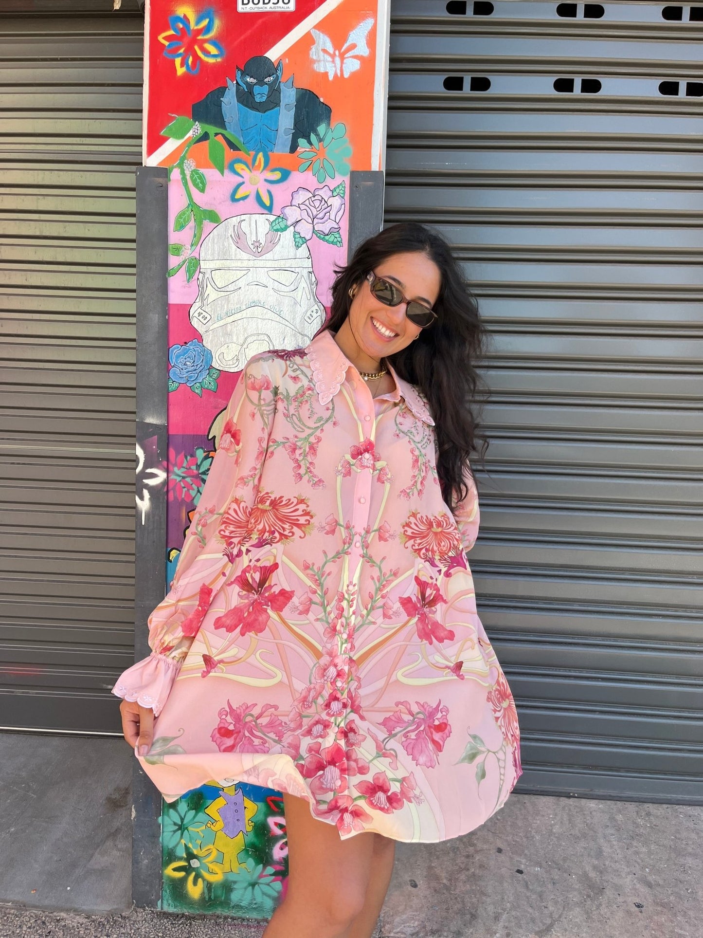 Camilla Shift Shirt Dress Blossoms And Brushstrokes - Pinkhill - Camilla -  - Darwin boutique - Australian fashion design - Darwin Fashion - Australian Fashion Designer - Australian Fashion Designer Brands - Australian Fashion Design Dresses