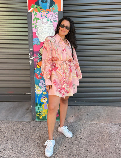 Camilla Shift Shirt Dress Blossoms And Brushstrokes - Pinkhill - Camilla -  - Darwin boutique - Australian fashion design - Darwin Fashion - Australian Fashion Designer - Australian Fashion Designer Brands - Australian Fashion Design Dresses