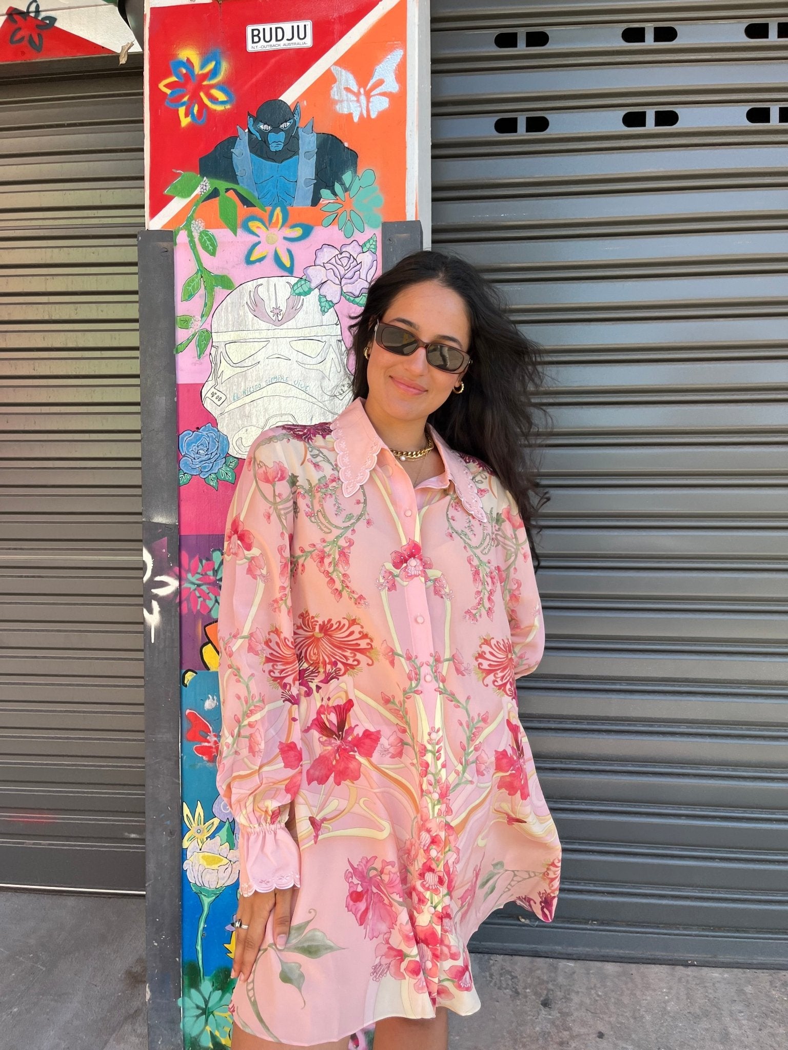 Camilla Shift Shirt Dress Blossoms And Brushstrokes - Pinkhill - Camilla -  - Darwin boutique - Australian fashion design - Darwin Fashion - Australian Fashion Designer - Australian Fashion Designer Brands - Australian Fashion Design Dresses