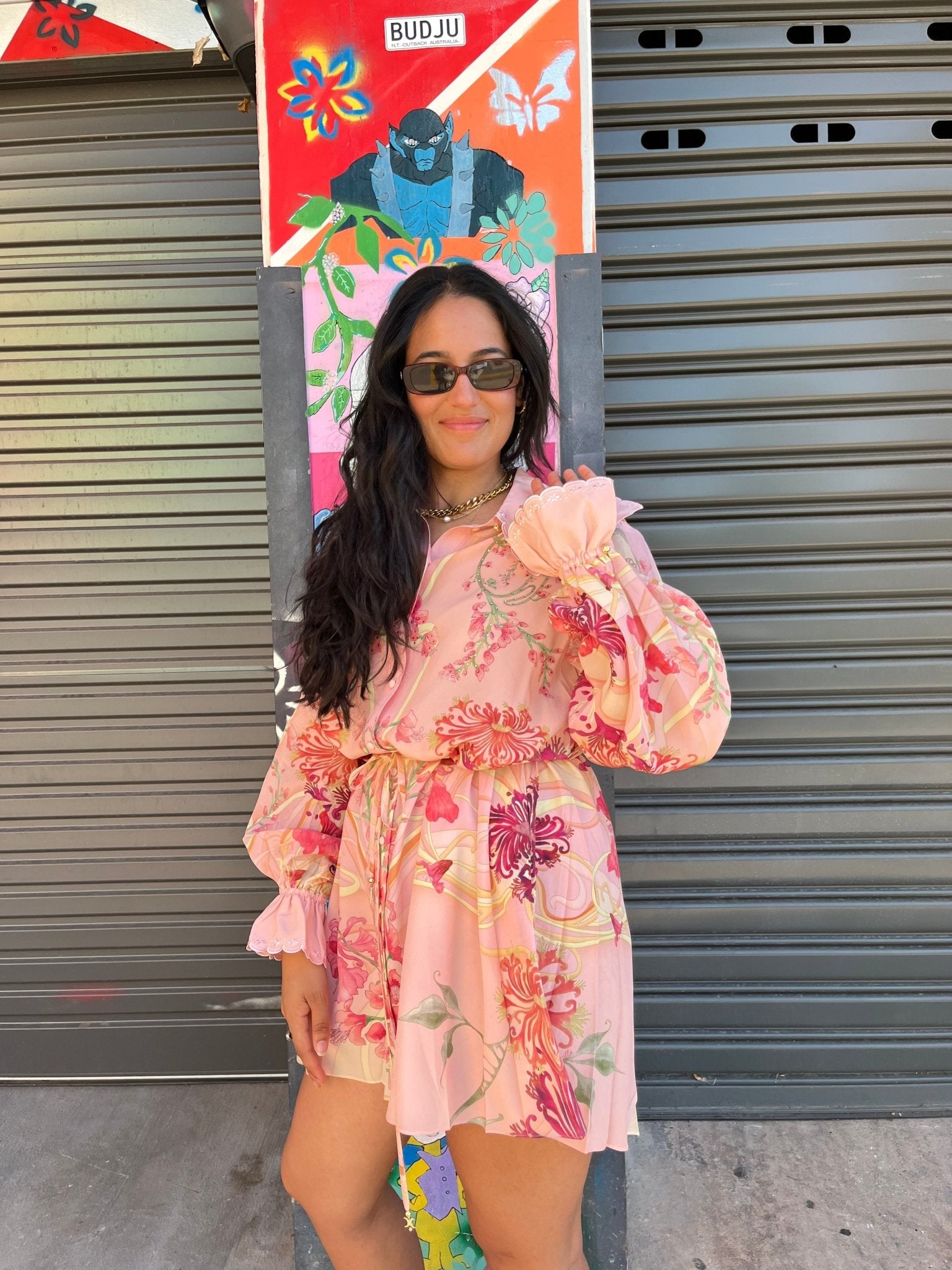 Camilla Shift Shirt Dress Blossoms And Brushstrokes - Pinkhill - Camilla -  - Darwin boutique - Australian fashion design - Darwin Fashion - Australian Fashion Designer - Australian Fashion Designer Brands - Australian Fashion Design Dresses