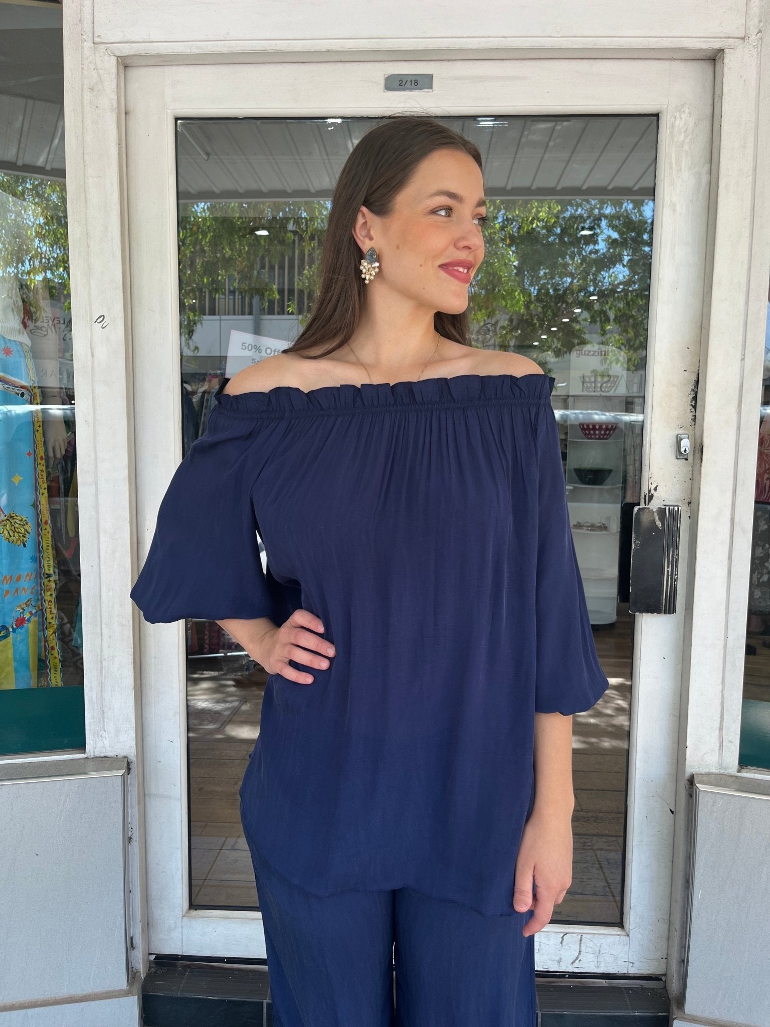 Czarina Off Shoulder Top - Navy - Czarina - Pinkhill - darwin fashion - darwin boutique