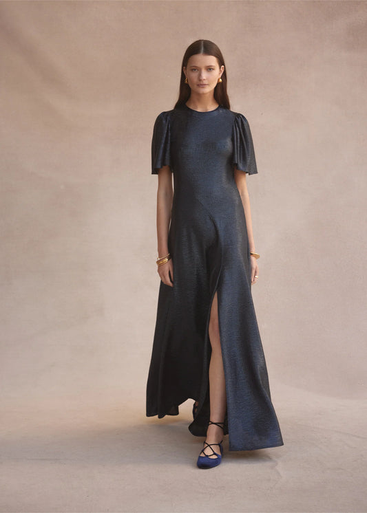 Fluted V-neck Como Maxi Dress - Navy - Pinkhill -  -  - Darwin boutique - Australian fashion design - Darwin Fashion - Australian Fashion Designer - Australian Fashion Designer Brands - Australian Fashion Design 