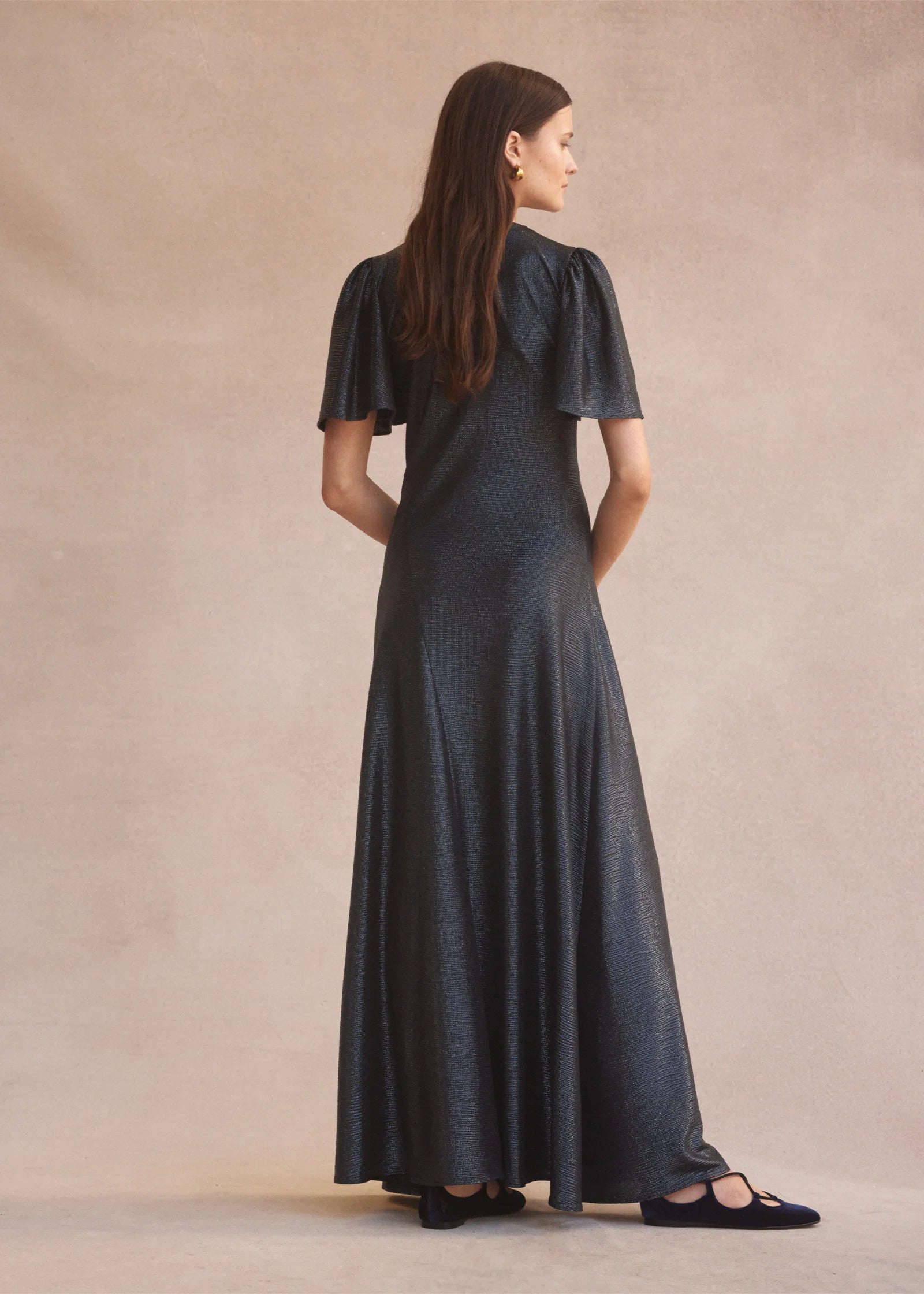 Fluted V-neck Como Maxi Dress - Navy - Pinkhill -  -  - Darwin boutique - Australian fashion design - Darwin Fashion - Australian Fashion Designer - Australian Fashion Designer Brands - Australian Fashion Design 