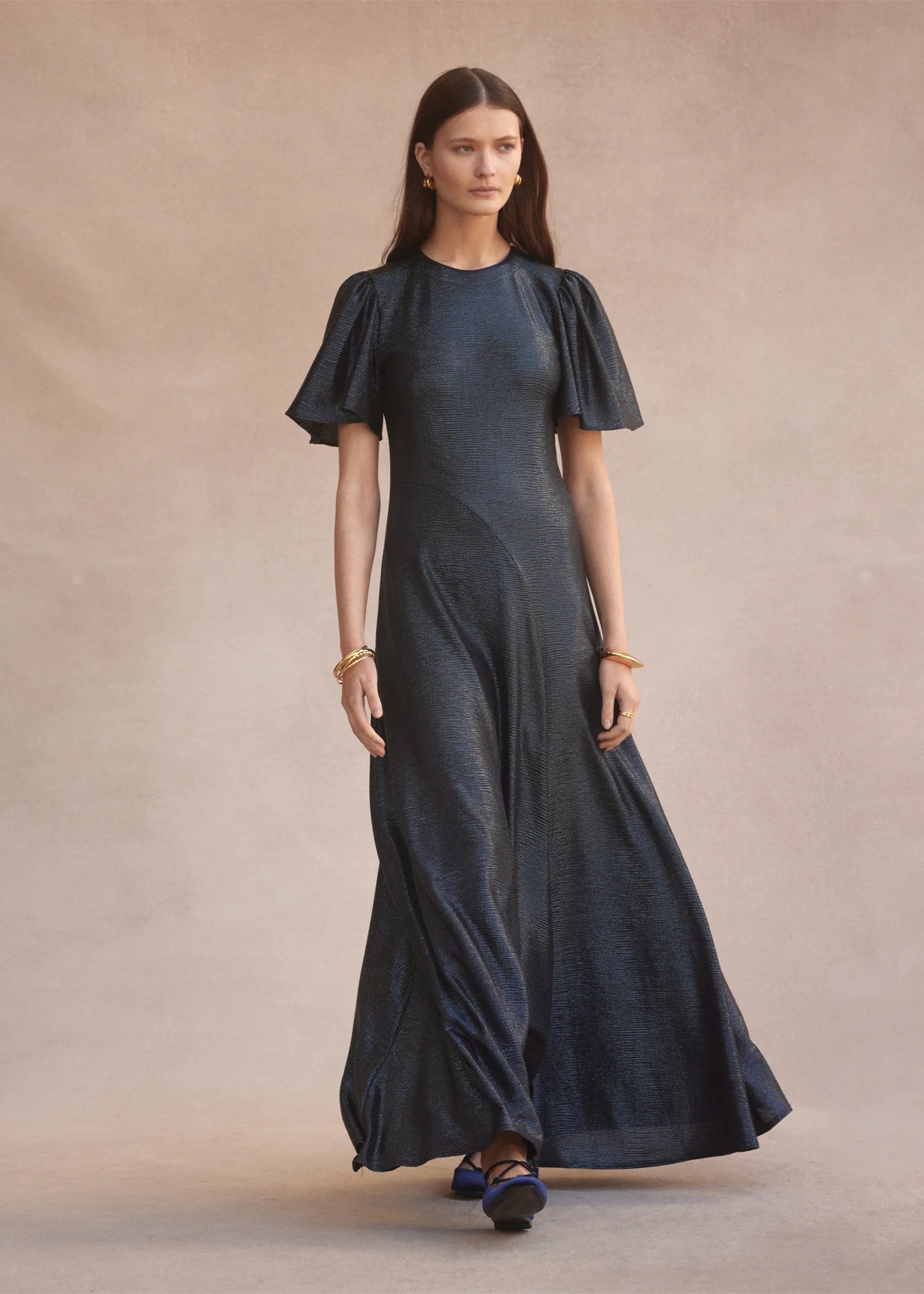 Fluted V-neck Como Maxi Dress - Navy - Pinkhill -  -  - Darwin boutique - Australian fashion design - Darwin Fashion - Australian Fashion Designer - Australian Fashion Designer Brands - Australian Fashion Design 