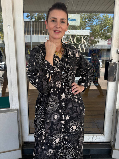 Italian Star Cosmic Shirtdress - Black