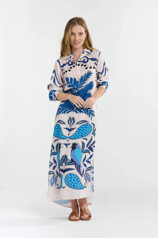 Italian Star Shayli Dress - Caribbean Parrot Blue Print