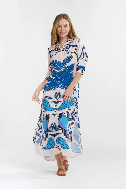 Italian Star Shayli Dress - Caribbean Parrot Blue Print