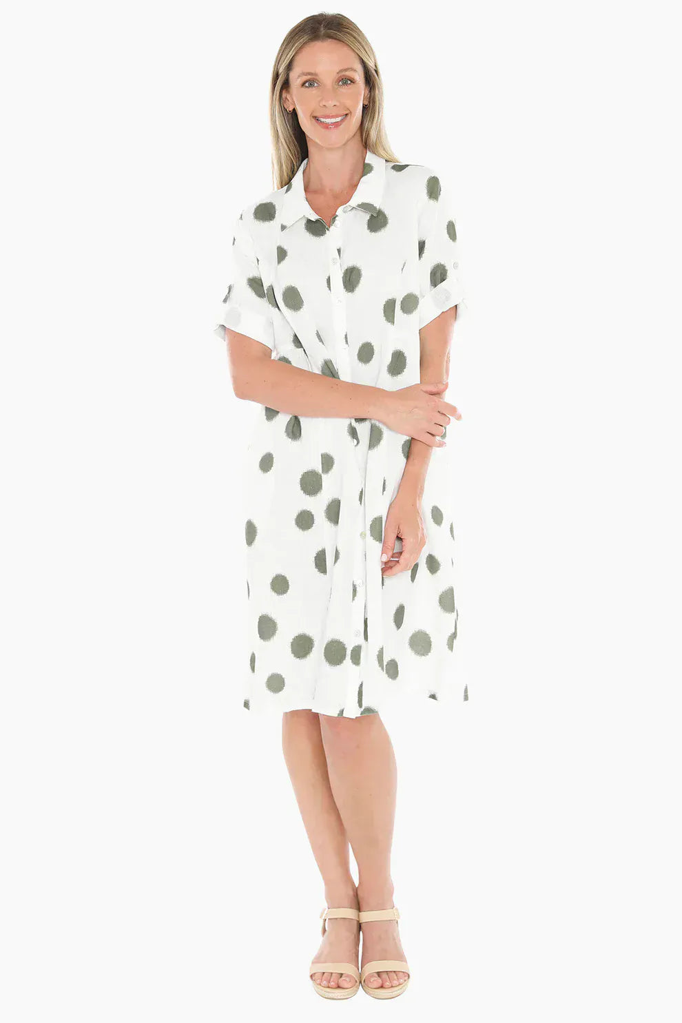 Jump Scratch Spot Dress in White/Basil