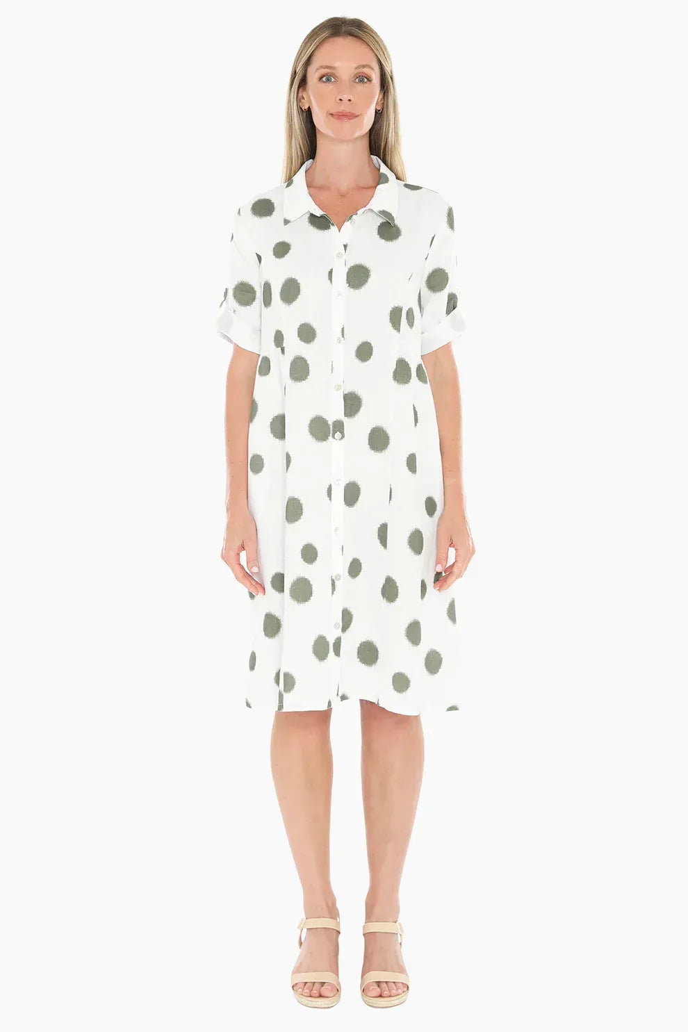 Jump Scratch Spot Dress in White/Basil