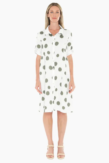 Jump Scratch Spot Dress in White/Basil