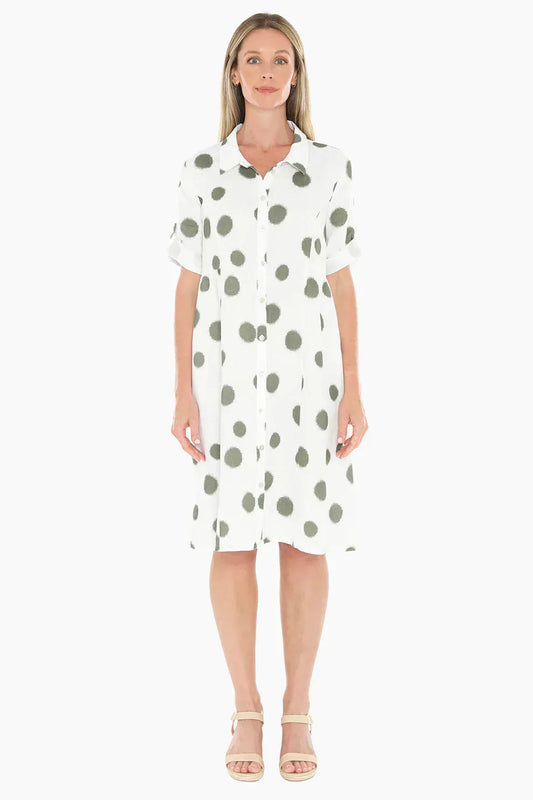 Jump Scratch Spot Dress in White/Basil
