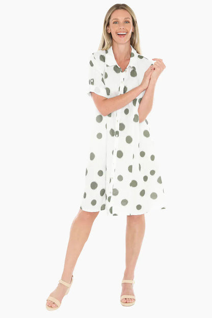 Jump Scratch Spot Dress in White/Basil
