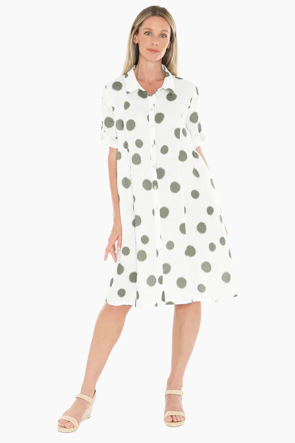 Jump Scratch Spot Dress in White/Basil