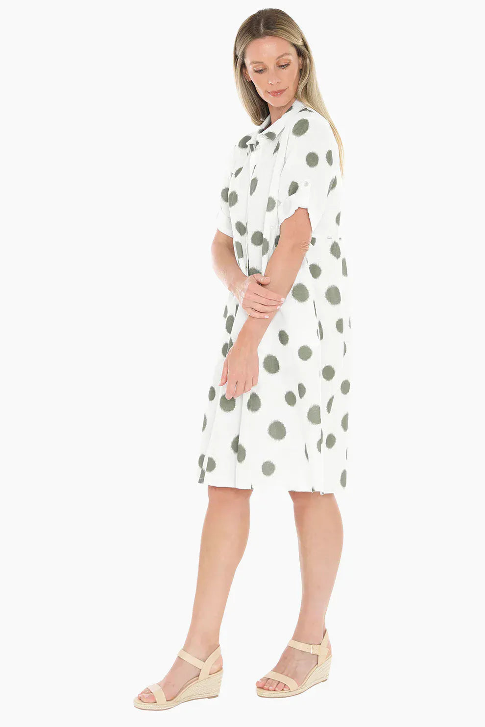 Jump Scratch Spot Dress in White/Basil
