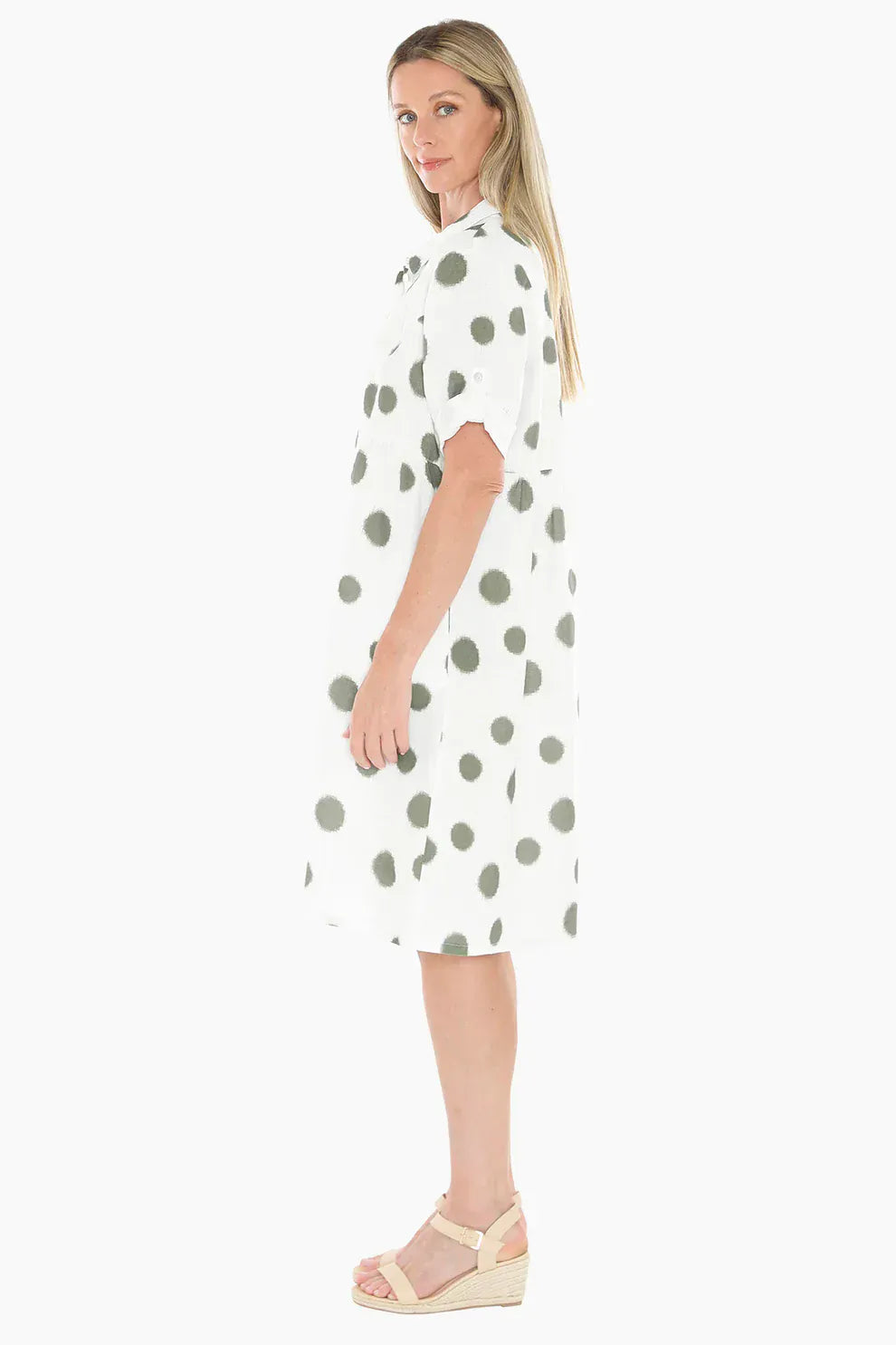 Jump Scratch Spot Dress in White/Basil