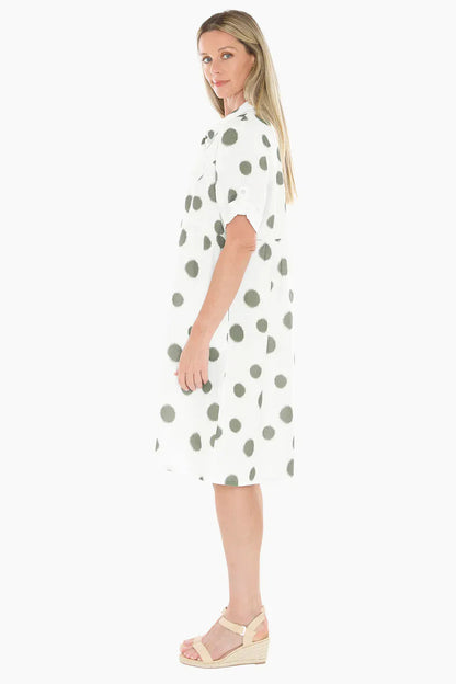 Jump Scratch Spot Dress in White/Basil