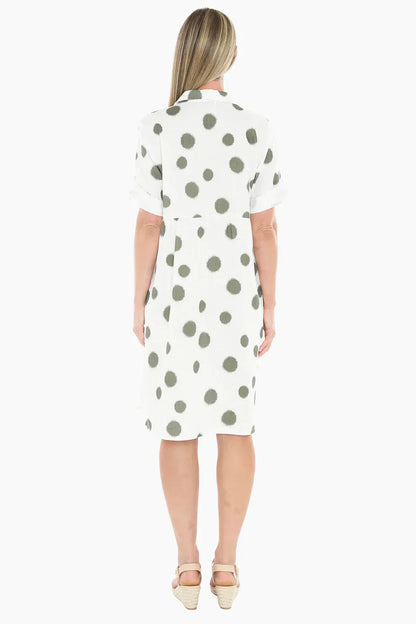 Jump Scratch Spot Dress in White/Basil