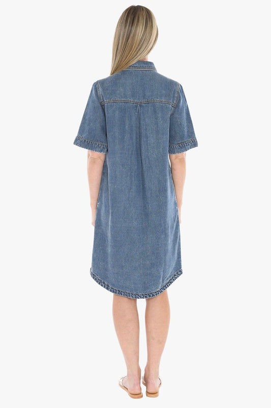 Soft Denim Short Sleeve Dress in Mid Blue - Pinkhill -  - [] - Darwin boutique - Australian fashion design - Darwin Fashion - Australian Fashion Designer - Australian Fashion Designer Brands - Australian Fashion Design 