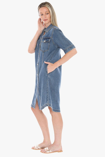Soft Denim Short Sleeve Dress in Mid Blue - Pinkhill -  - [] - Darwin boutique - Australian fashion design - Darwin Fashion - Australian Fashion Designer - Australian Fashion Designer Brands - Australian Fashion Design 