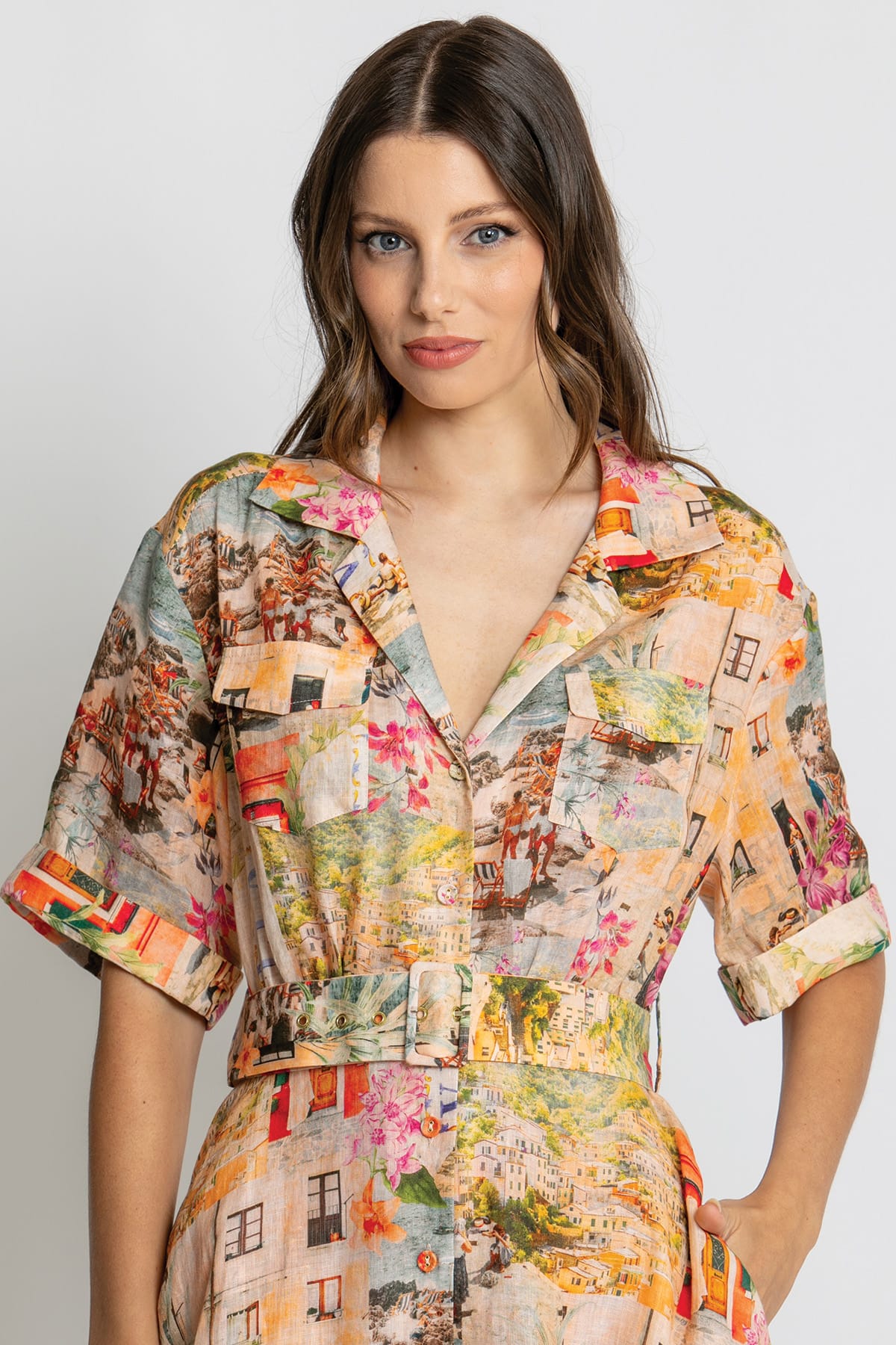 Kachel Charlie Short Sleeve Maxi Dress in Capri floral - back view