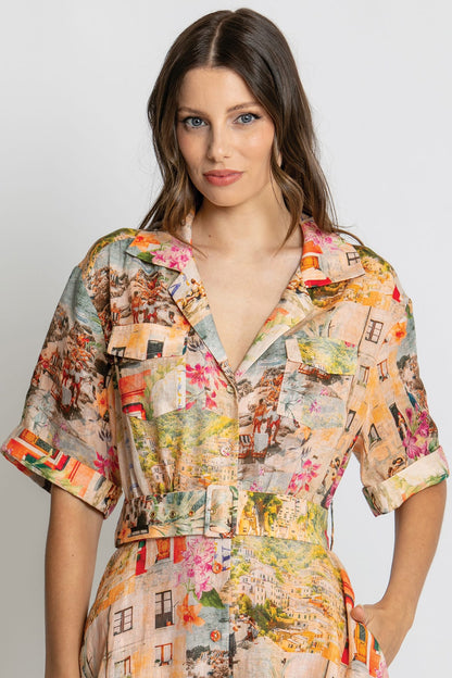 Kachel Charlie Short Sleeve Maxi Dress in Capri floral - back view